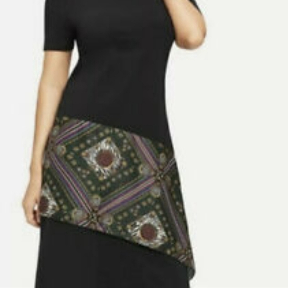 Zara Basics Black Dress with silky printed wrap